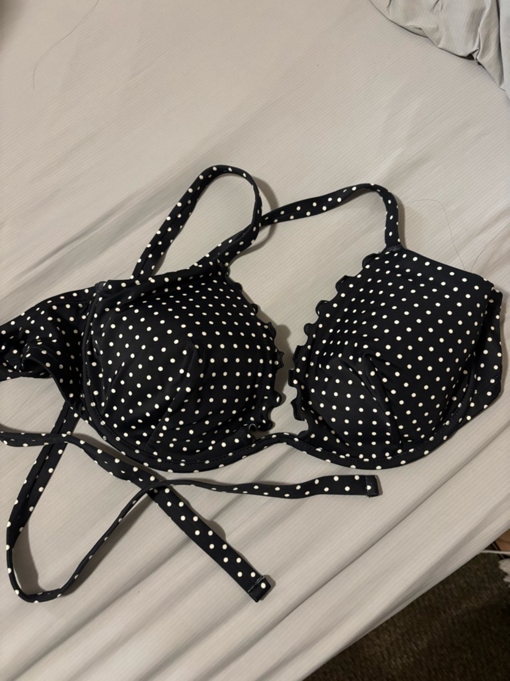 Shade & Shore Black and White Polka Dot Bikini Top with Scalloped Edge